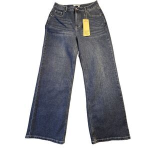 HDLTE High Rise Wide Leg Dark Wash Denim Size L NWT